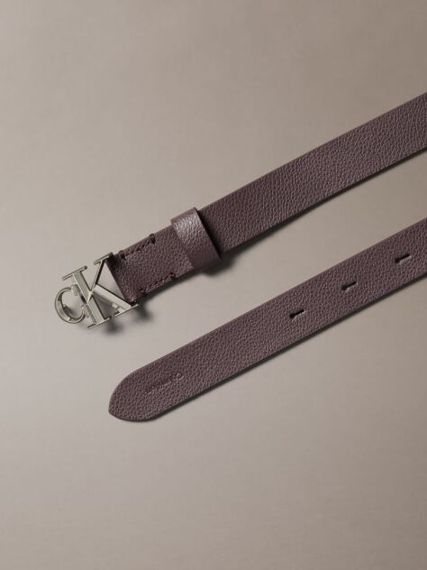 Brown Micropebble Leather Monogram Buckle Belt  Women