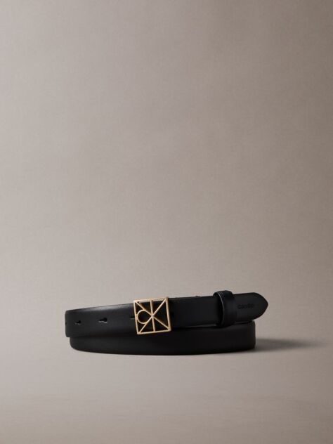 Black Full-Grain Leather Emblem Logo Belt  Women