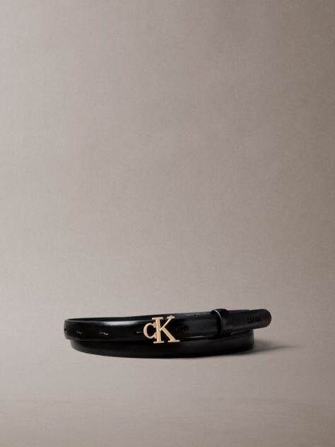 Black CK Monogram Buckle Leather Belt  Women