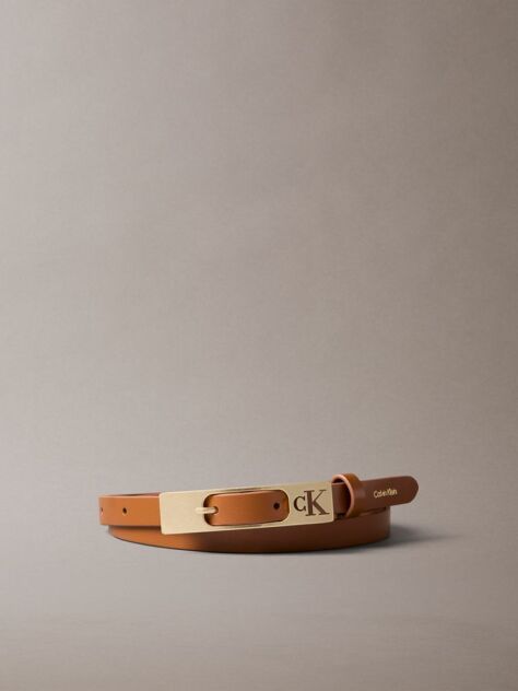 Brown CK Monogram Elongated Buckle Leather Belt  Women