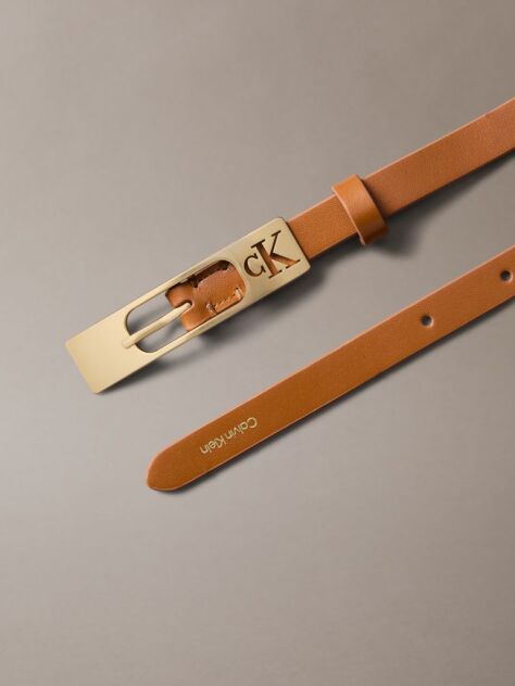 Brown CK Monogram Elongated Buckle Leather Belt  Women