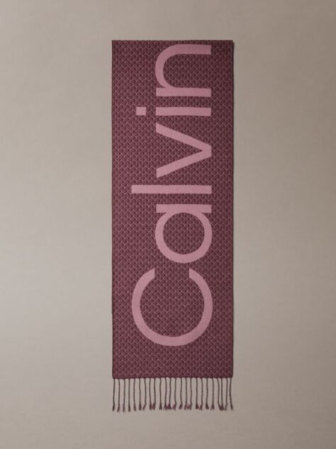 Red Wool Blend Emblem Logo Scarf  Women