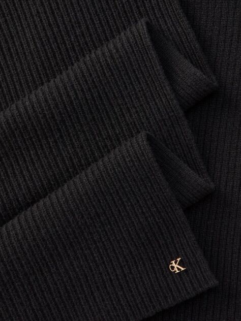 Black Wool Blend Monogram Scarf  Women