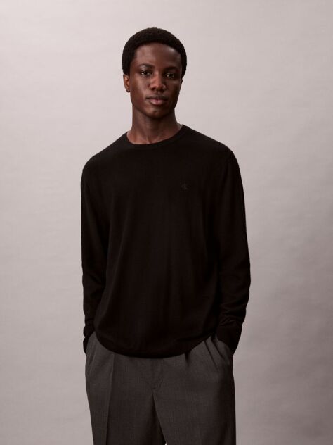 Black Merino Wool Classic Sweater  Men