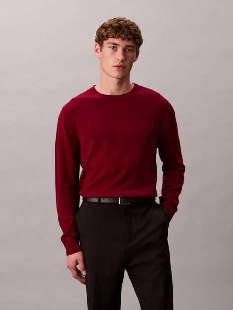 Red Merino Wool Classic Sweater  Men