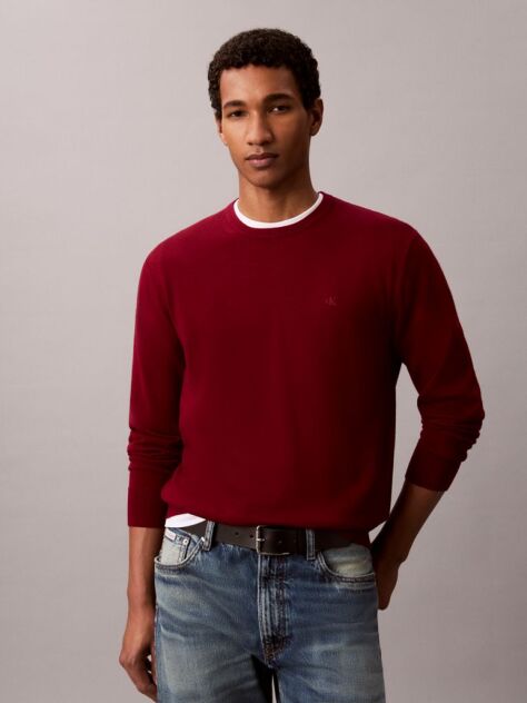 Red Merino Wool Classic Sweater  Men