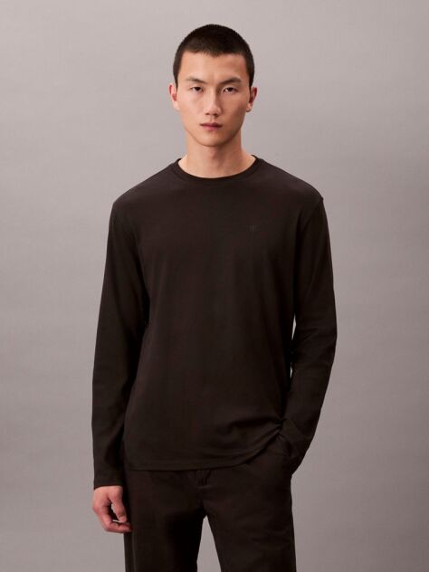 Black Supima Cotton Interlock Long Sleeve Tee  Men