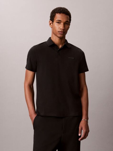 Black Slim Cotton Badge Polo Shirt  Men