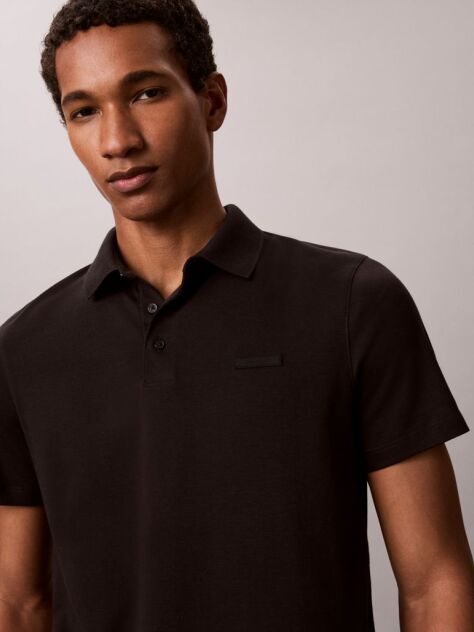 Black Slim Cotton Badge Polo Shirt  Men