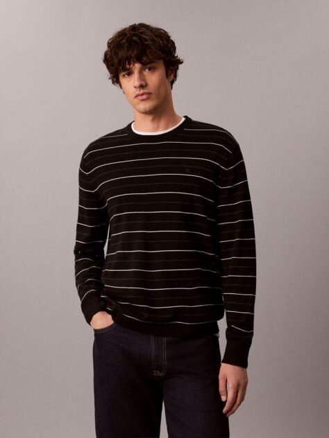 Black Merino Wool Stripe Jumper  Men