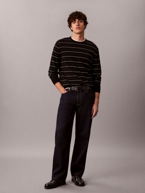 Black Merino Wool Stripe Jumper  Men