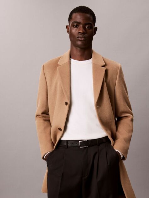 Brown Wool Blend Overcoat  Men