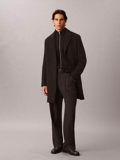 Black Wool Blend Overcoat  Men