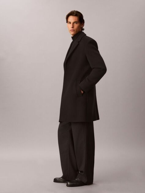 Black Wool Blend Overcoat  Men