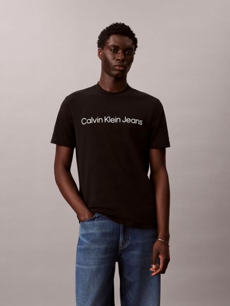 Μαύρο T-Shirt Με Γραμμικό Λογότυπο  Άνδρας