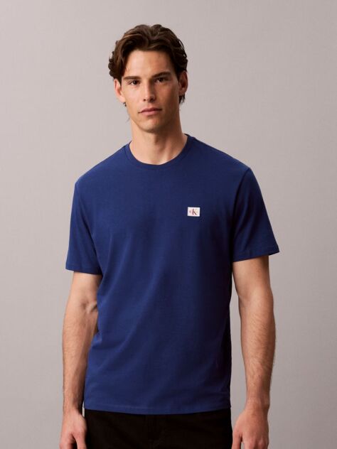 Blue Cotton Badge T-shirt  Men