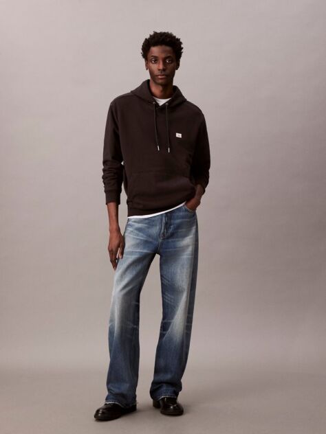 Black Cotton Terry Badge Hoodie  Men