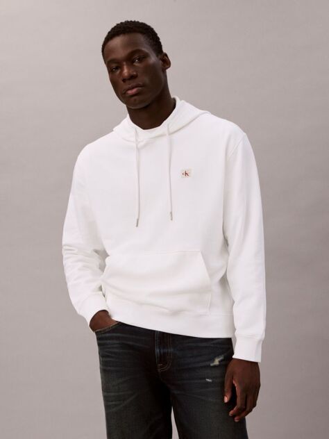 White Cotton Terry Badge Hoodie  Men