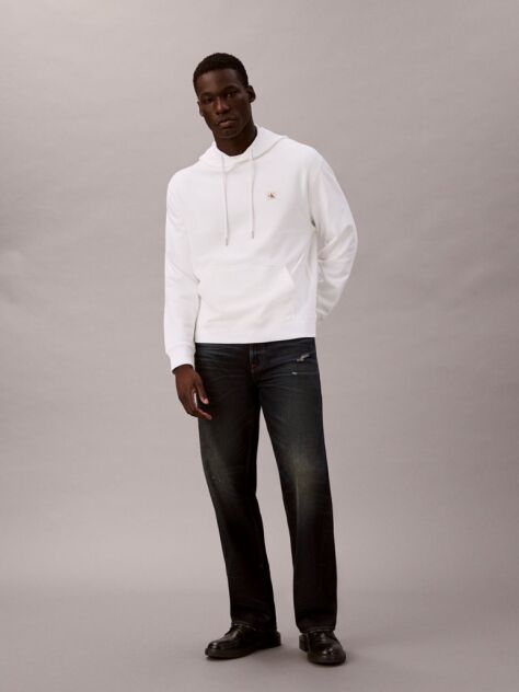 White Cotton Terry Badge Hoodie  Men