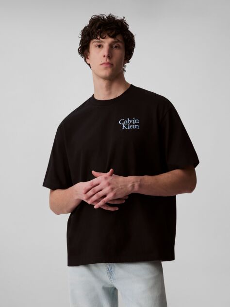 Μαύρο Άνετο T-Shirt Με Λογότυπο  Άνδρας