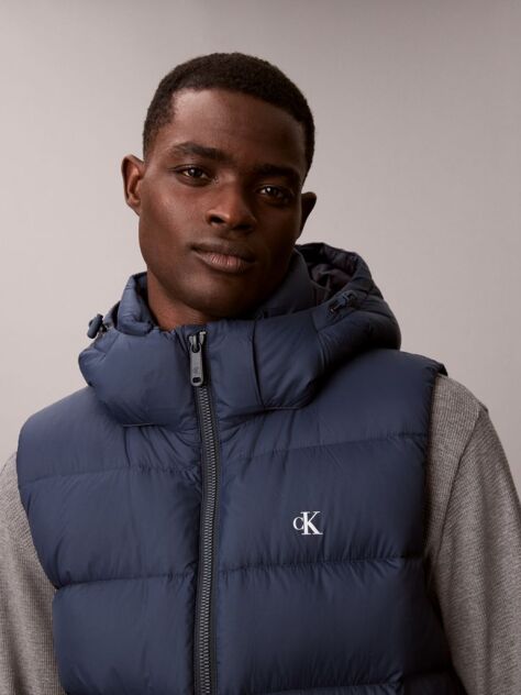 Blue Hooded Down Puffer Gilet  Men