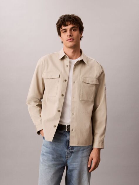 Μπεζ Utility Overshirt Από Βαμβακερό Twill  Άνδρας