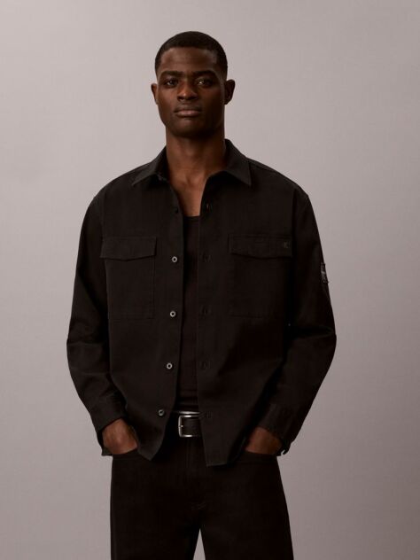 Μαύρο Utility Overshirt Από Βαμβακερό Twill  Άνδρας