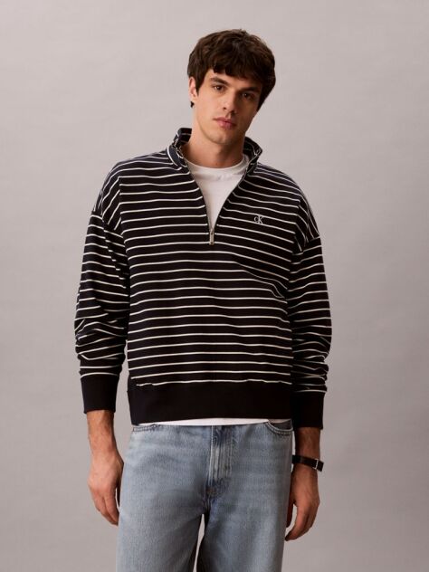 Blue Striped Quarter-Zip Sweatshirt  Men