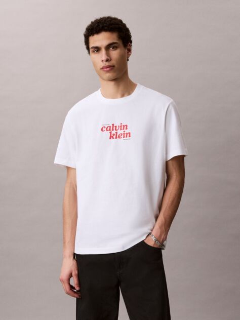 Λευκό Άνετο T-Shirt Με Λογότυπο  Άνδρας
