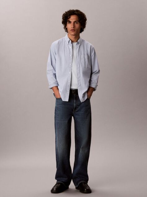 Blue Oxford Stripe Button-Down Shirt  Men