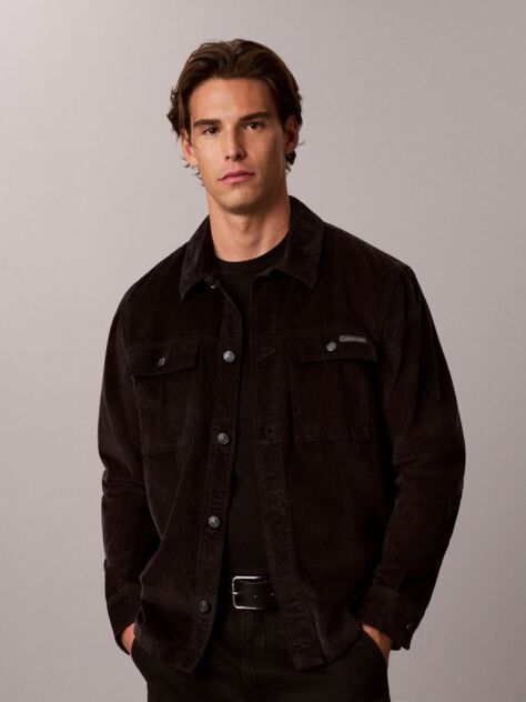 Black Relaxed Corduroy Shirt Jacket  Men
