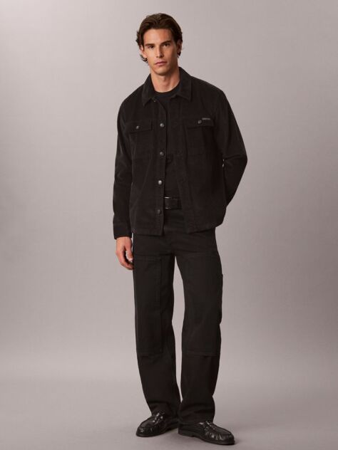 Black Relaxed Corduroy Shirt Jacket  Men