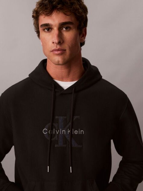 Μαύρο Hoodie Premium Terry Με Κουκούλα Και Denim Λογότυπο  Άνδρας