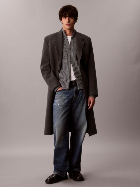 Grey Heathered Cotton Zip Cardigan  Men