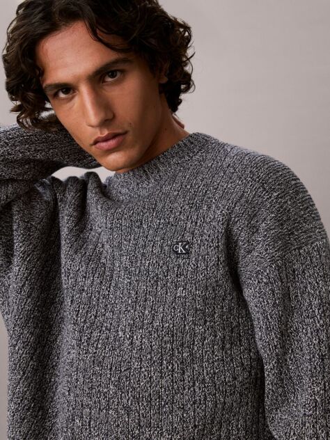 Grey Cotton Ribbed Jumper  Men