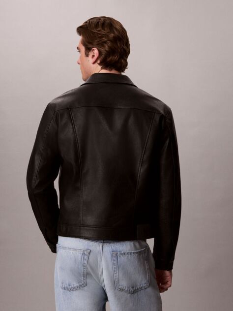 Black Faux leather Trucker Jacket  Men