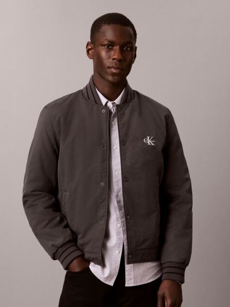 Black Material Mix Varsity Bomber Jacket  Men