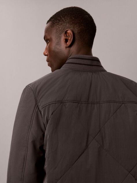 Black Material Mix Varsity Bomber Jacket  Men
