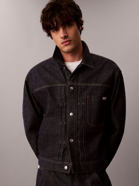 Denim Pleated Denim Trucker Jacket  Men