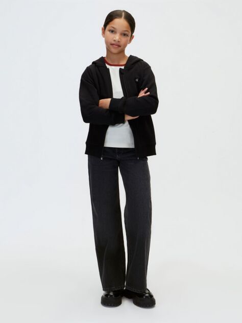 Black Monogram Patch Zip-Thru Hoodie  Kids Unisex