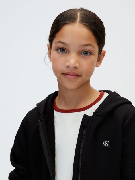 Black Monogram Patch Zip-Thru Hoodie  Kids Unisex