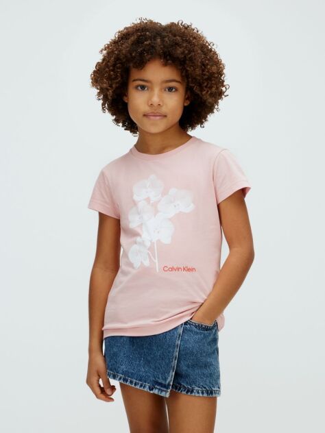 Pink Floral Graphic Slim T-Shirt  Girls