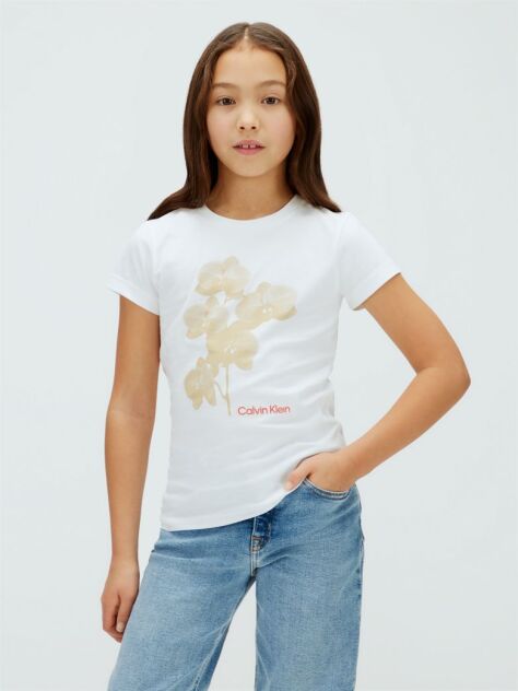 White Floral Graphic Slim T-Shirt  Girls