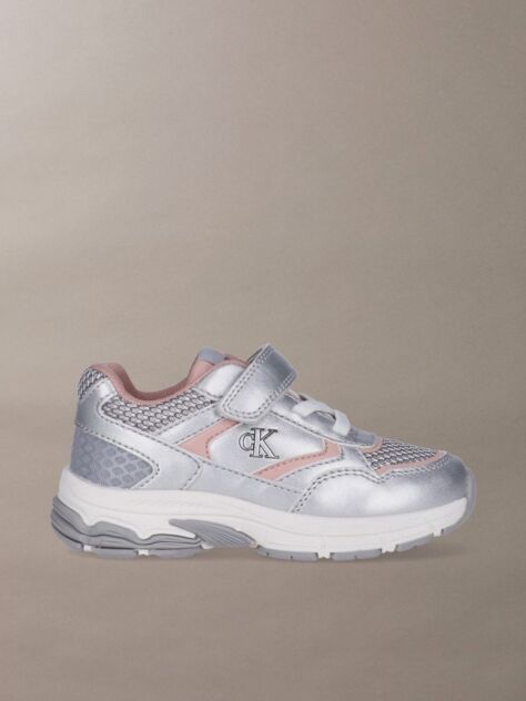 Ασημί Παιδικά Sneakers Με Velcro Και Κορδόνια  Κορίτσι