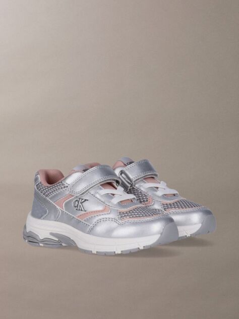 Ασημί Παιδικά Sneakers Με Velcro Και Κορδόνια  Κορίτσι