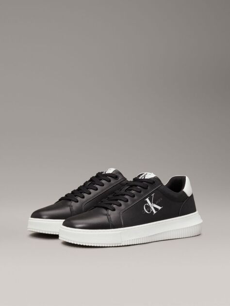 Black Leather Chunky Trainers  Men