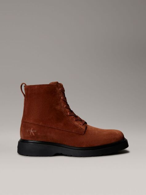 Brown Suede Lace-Up Zip Boots  Men