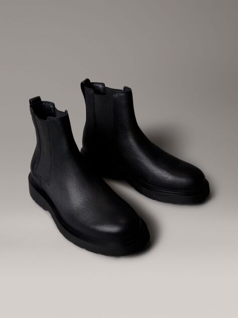 Black Tumbled Leather Chelsea Boots  Men