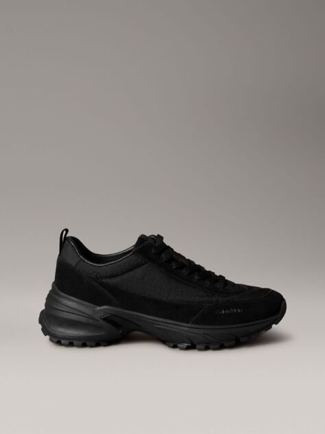 Black Suede and Emblem Logo Nylon Trainers  Men