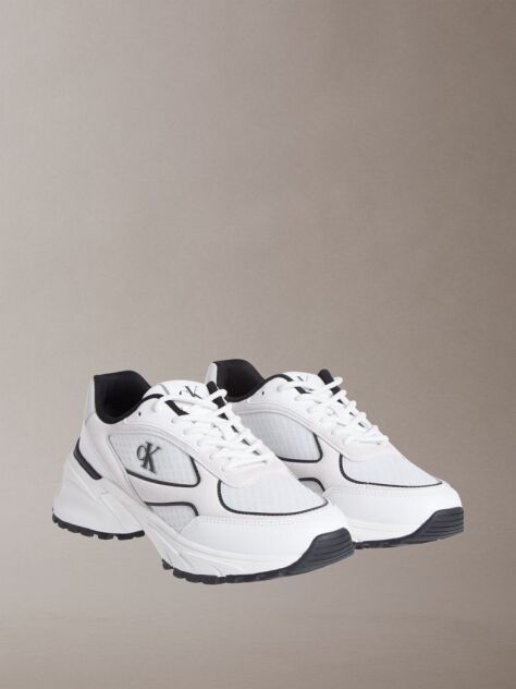 White Leather and Breathable Mesh Trainers  Men
